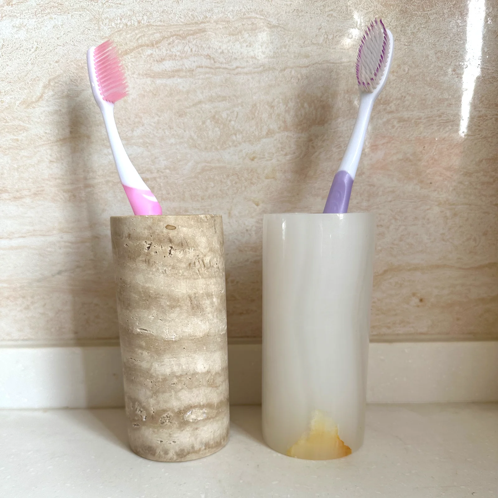 

Nature Marble Pen Holder/Toothbrush Holder, Desktop Organizer for Home Office Decoration