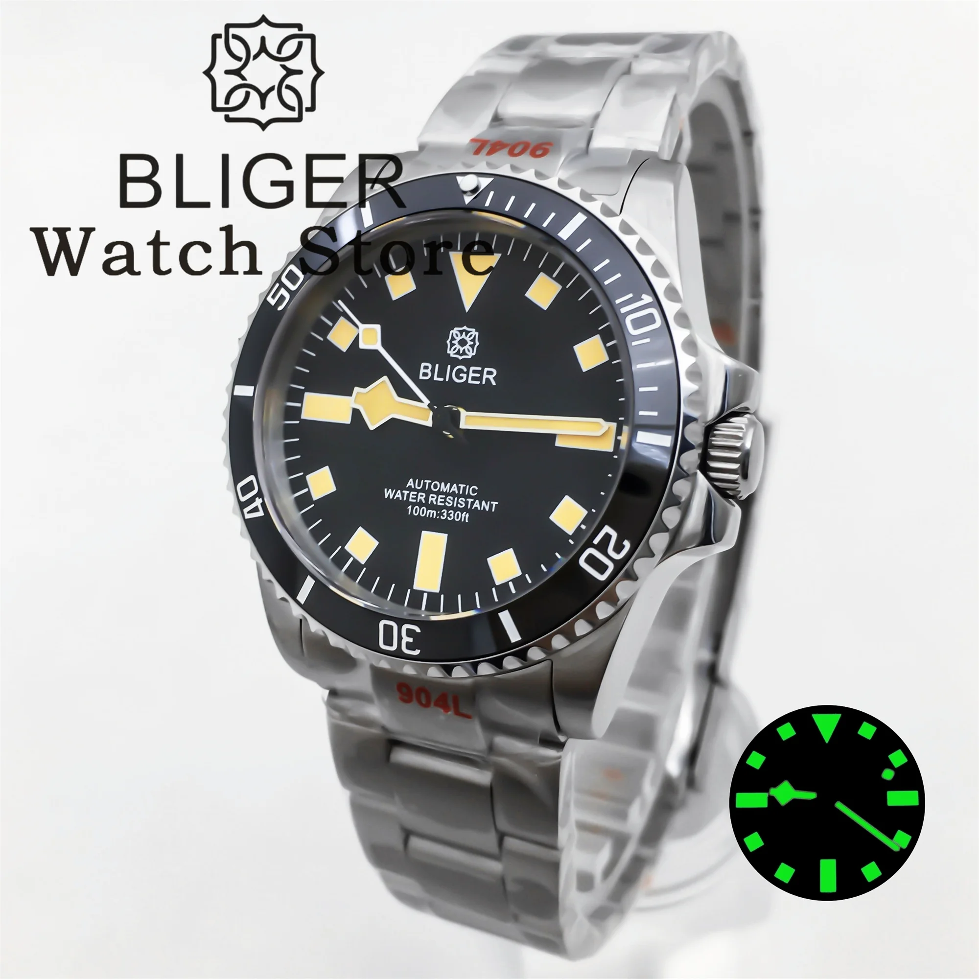 BLIGER 36mm 38mm NH35A PT5000 Mechanical Automatic Diving Watch Vintage Dial Luminous Sapphire Glass Deep Waterproof Men's Watch