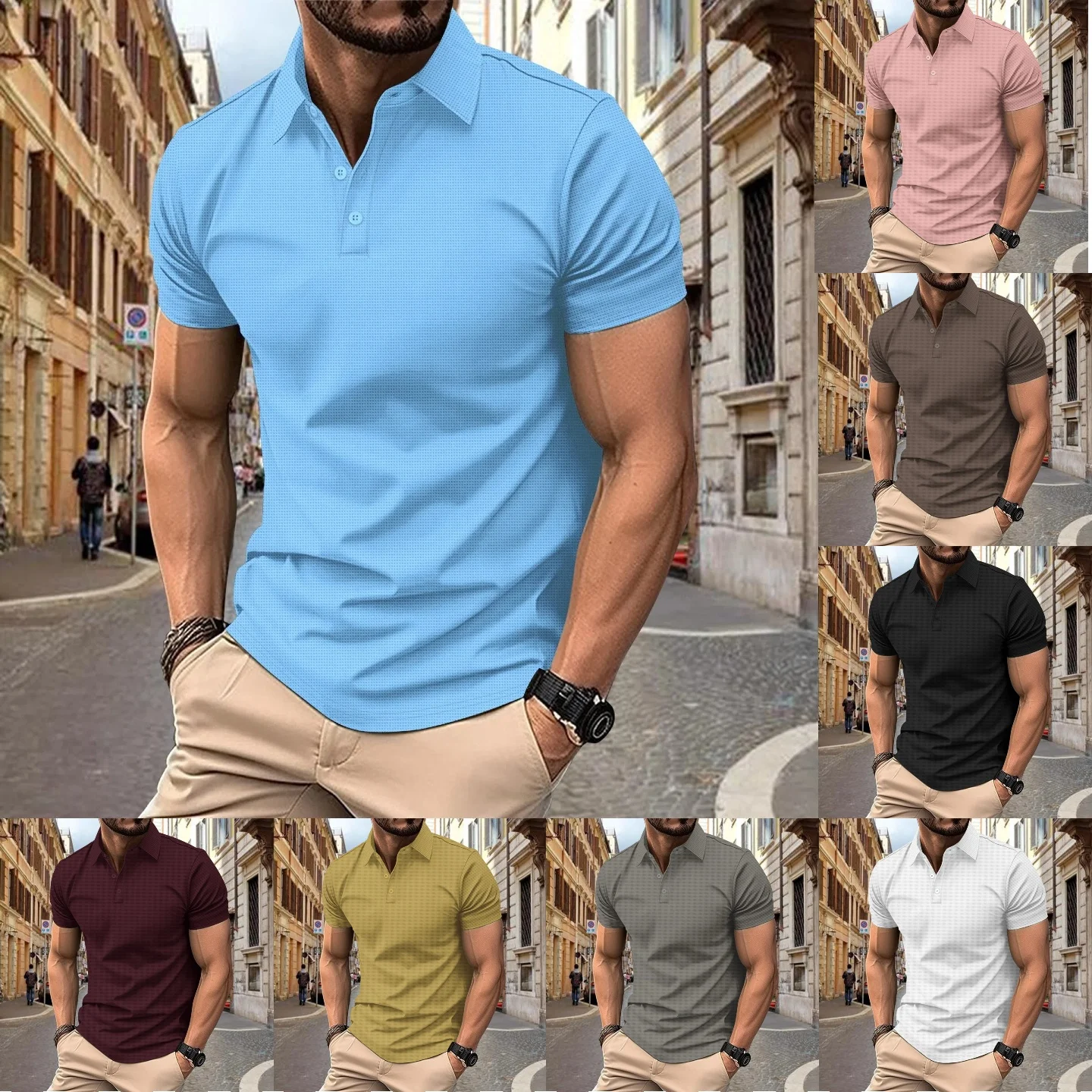 

Summer men's new solid-color fashionable, versatile, casual and sporty breathable polo short-sleeved shirt