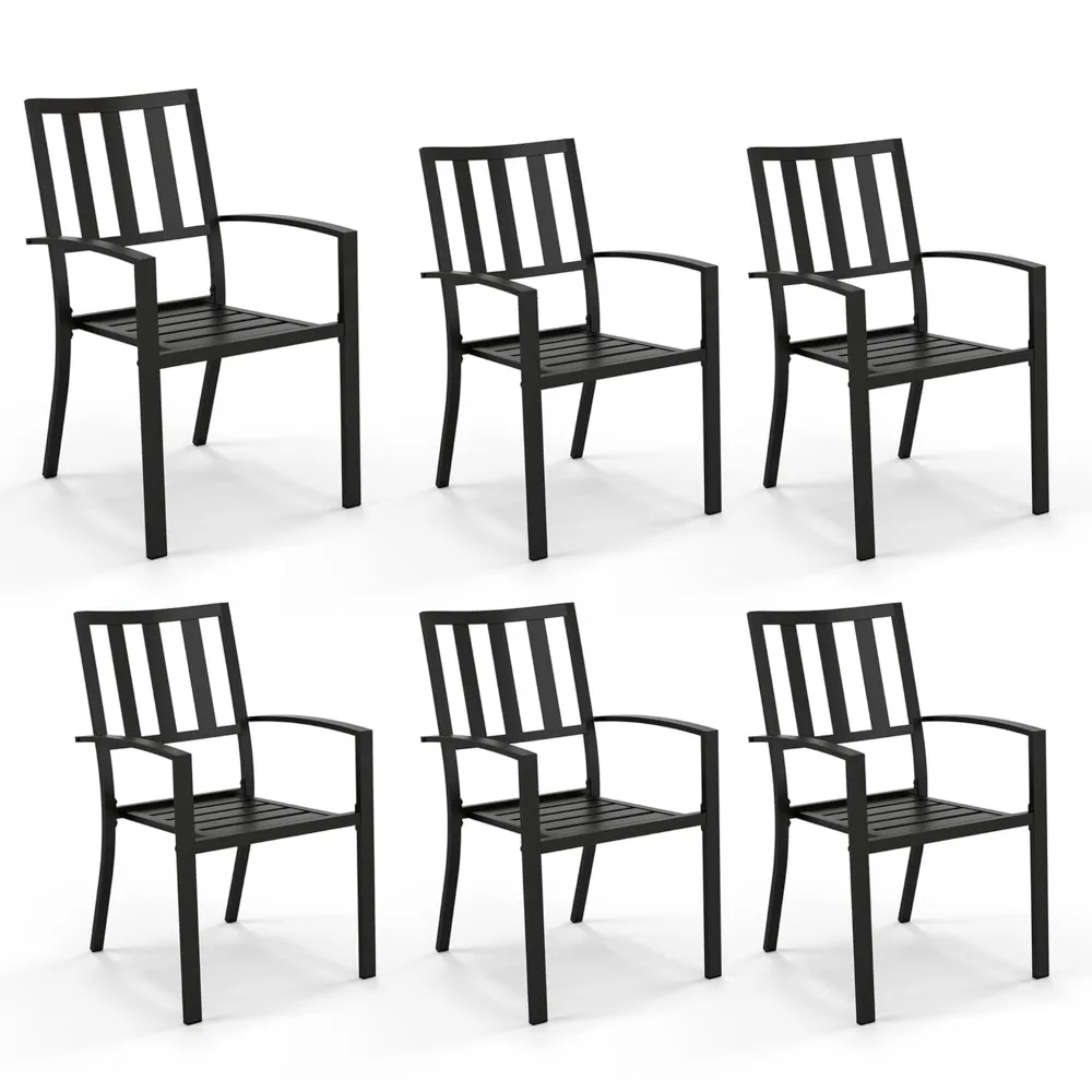 

Outdoor Metal Chairs Set of 6, Stackable Wrought Iron Black Outside Dining Chairs, All Weather Heavy-Duty Seating, Customized