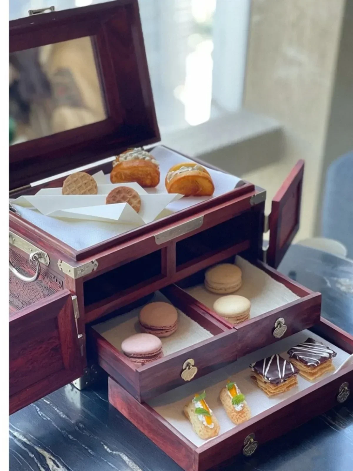 New Chinese creative tableware high-grade solid wood afternoon tea drawer box