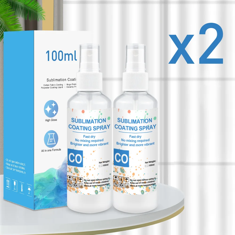 2 Bottles 100ml Sublimation Coating Liquid Sublimation Coating Spray for Cotton Shirts Mugs Pretreatment Heat Transfer Coating