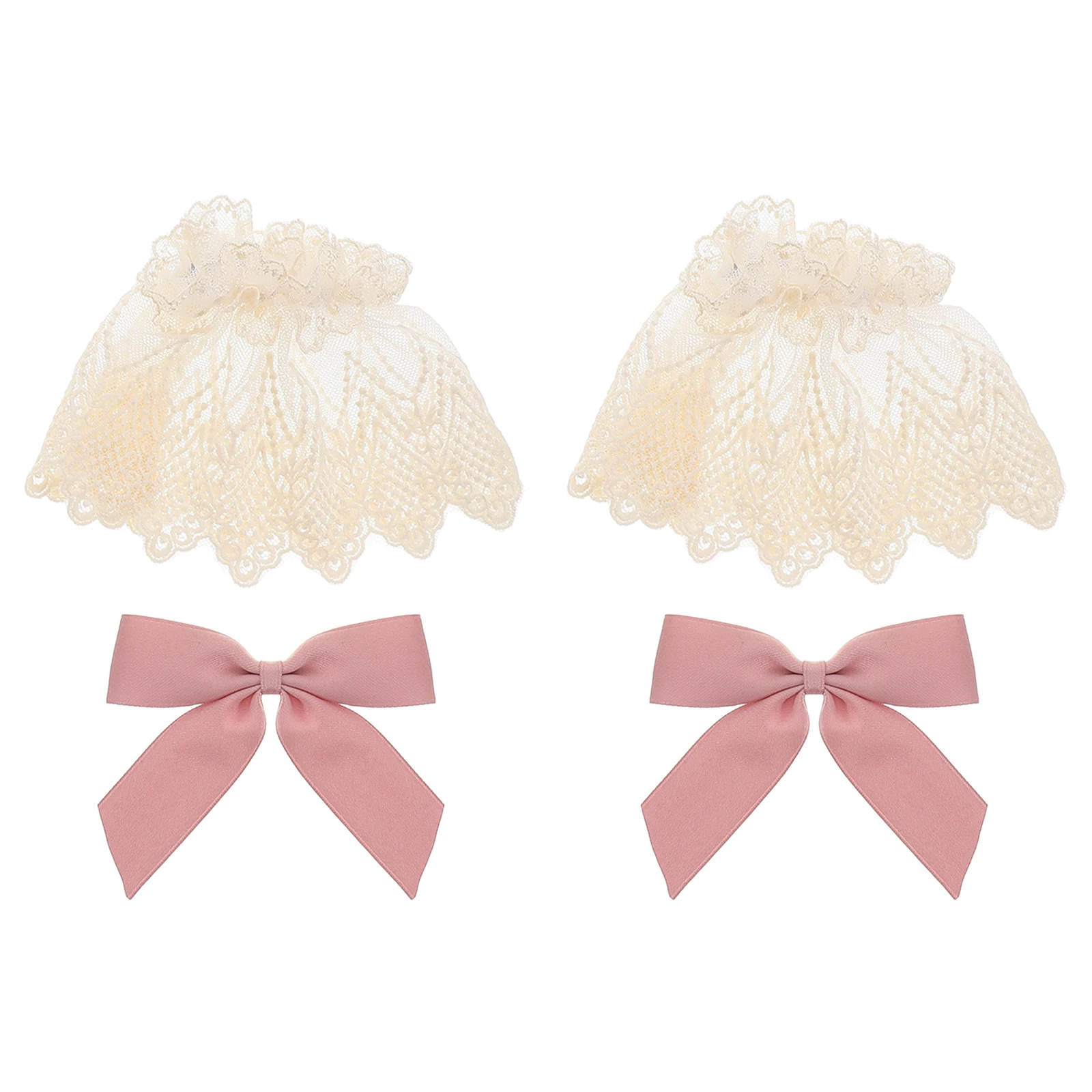 

2pcs Bow Decor Lace Arm Sleeves White for Lolita Bridal Party Halloween Costume Wristcuff Women Hand Cuff Fingerless