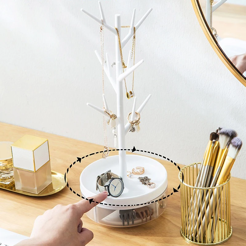 1pc Rotable Jewelry Stand Creative Tree Branch Earrings Necklace Ring Display Rack Desktop Multifunctional Storage Holder