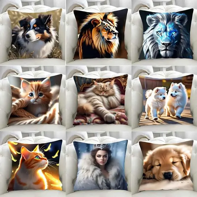 

Luxury Home Decor Pillow Cover Living Room Sofa Cushion Cover Wild Animal Tiger Lion Pattern Cushion Cover