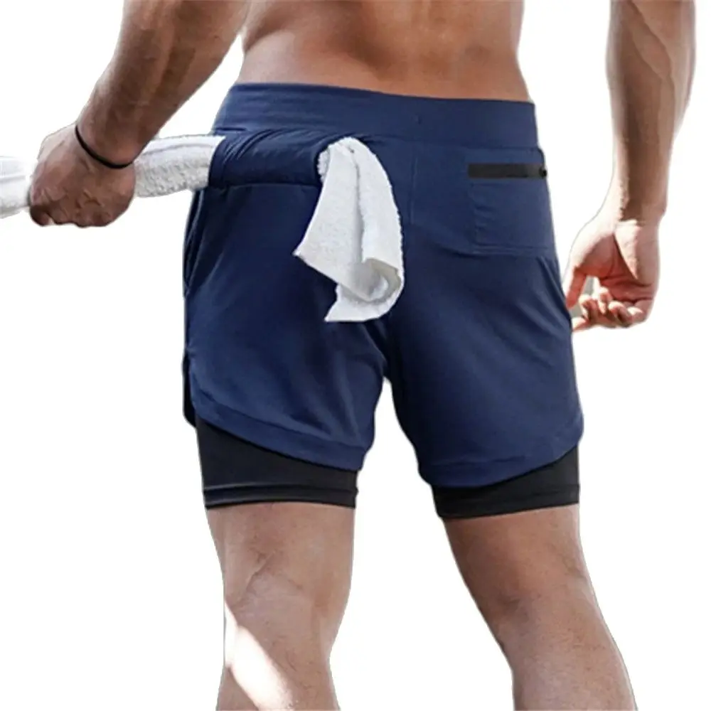 2021 Summer Running Men's Sports Workout 2 in 1 Double - Deck Training Gym Shorts With Pockets