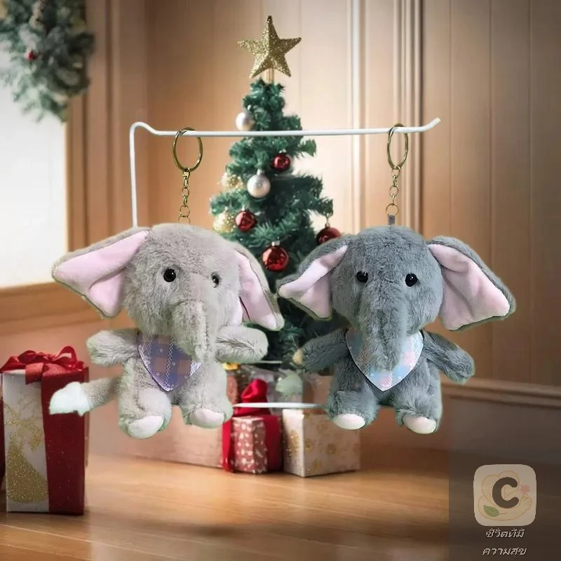 رائعتين الكرتون الفيل القطيفة كيرينغ. حامل مفتاح دمية الحيوان المحشو؛ لعبة لينة حقيبة قلادة وديكور حقيبة الظهر #4