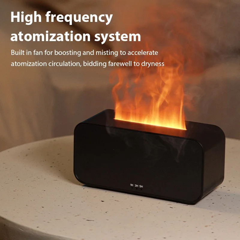 

Мини-настольный увлажнитель с имитацией пламени, светодиодные красочные фонари, можно добавить эфирное масло, настройка времени, USB-диффузор, ароматерапия