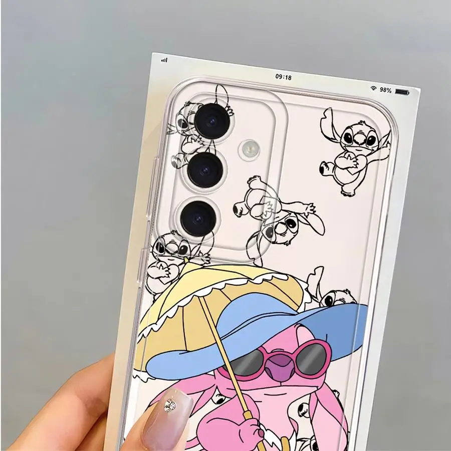 Funda transparente para teléfono Samsung Galaxy A50 A52s A12 A32 A21s A51 A71 A16 A72 A31 A52 Disney Stitch dibujos animados lindo