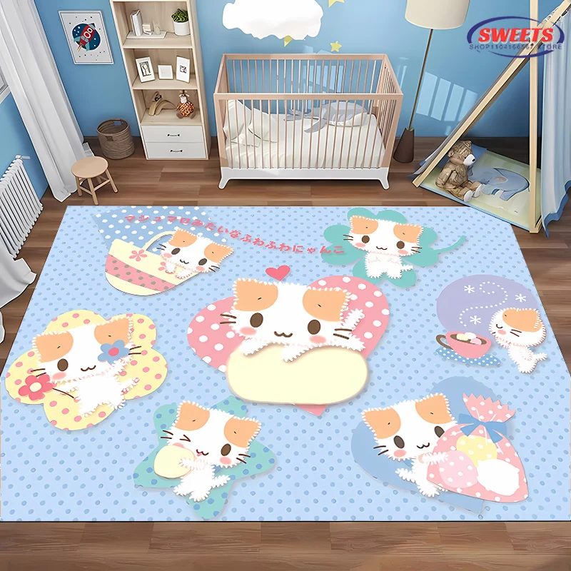 New! 3D Cute Miniso Sanrio Mashumaro Cartoon Carpet for Living Room Bedroom Sofa,Children's Room Doormat Floor Anti-slip Cat Rug