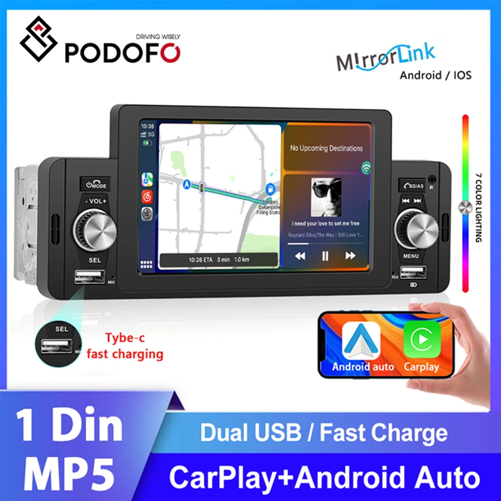 

Автомагнитола Podofo, мультимедийный плеер на Android, с 5 "экраном, Bluetooth, для Volkswagen, Nissan, Toyota, Типоразмер 1 Din