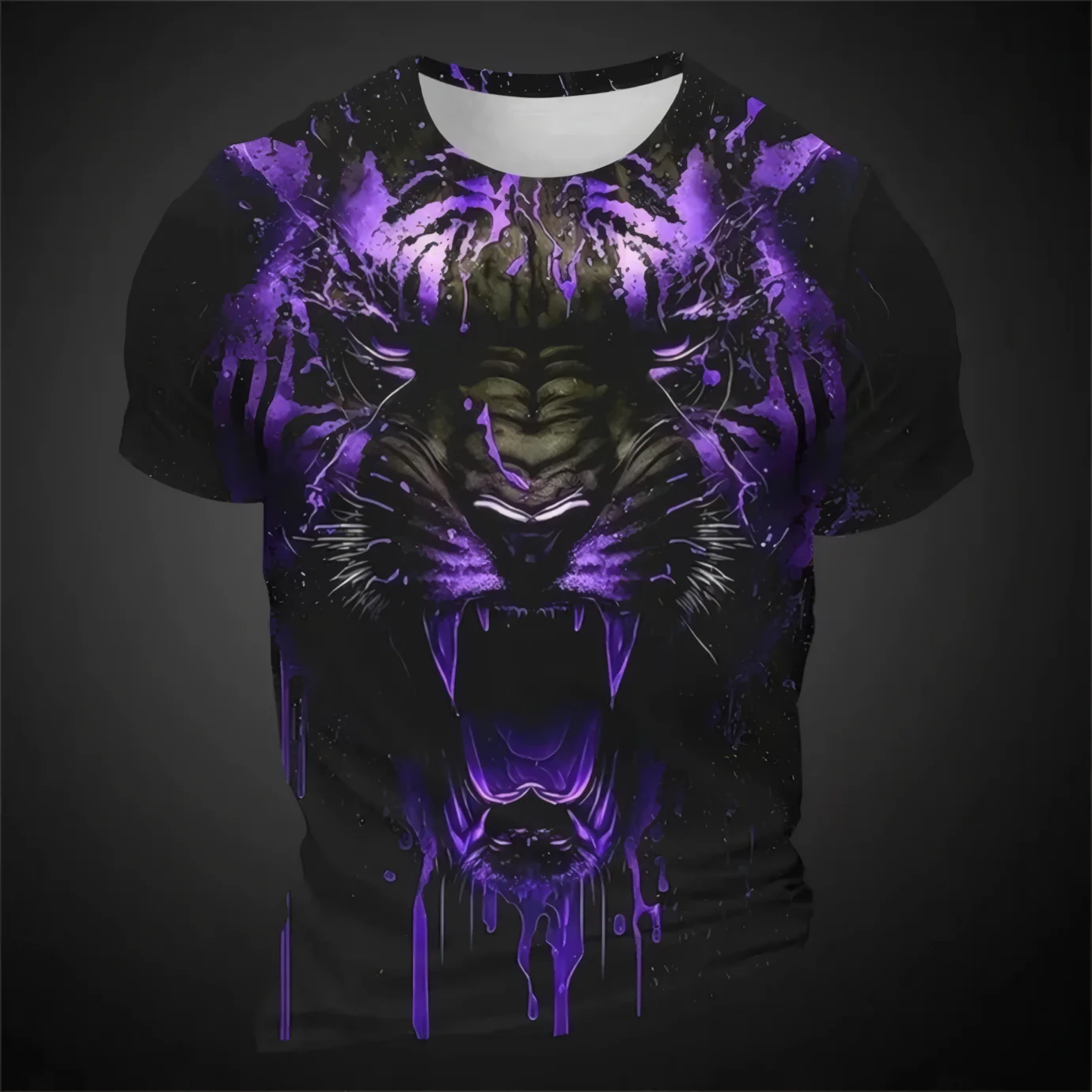 

2025 Boutique Men's Vintage T-Shirt Oversized 3D Tiger Print Short-Sleeved Top Men's Fashion Round Neck Sports Short Sleeve 6Xl