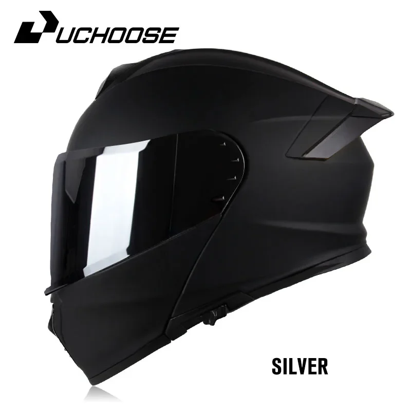 Caschi integrali omologati Uchoose DOT Crash Moto Equipaggiamento protettivo Uomo Donna Casco apribile Moto Doppia visiera parasole