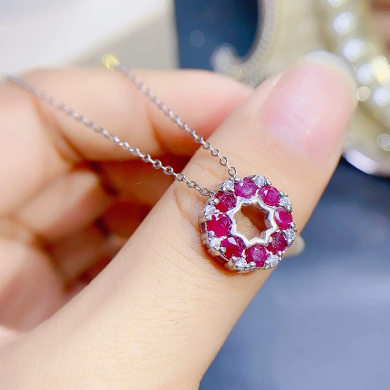 Natural ruby pendant necklace for women silver 925 jewelry luxury gem stones 18k gold plated free shiping items