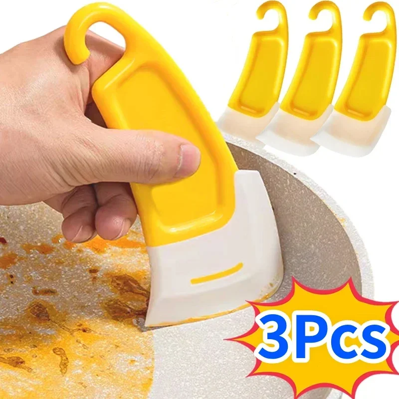 3/1Pc Silicone Kitchen Scraper Cleaning Spatula For Food Residue Stains Pot Fry Pan Dish Oil Plate Clean Brush Baking Soft Blade