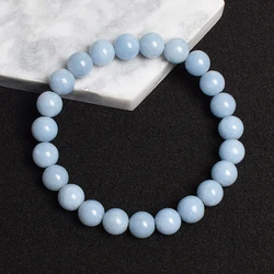 Natural Peru Blue Angelite Round Beads 6 8 10 MM Bracelets Healing Visuddhi Chakra Stress Relief Reiki Yoga Blue Energy Bracelet