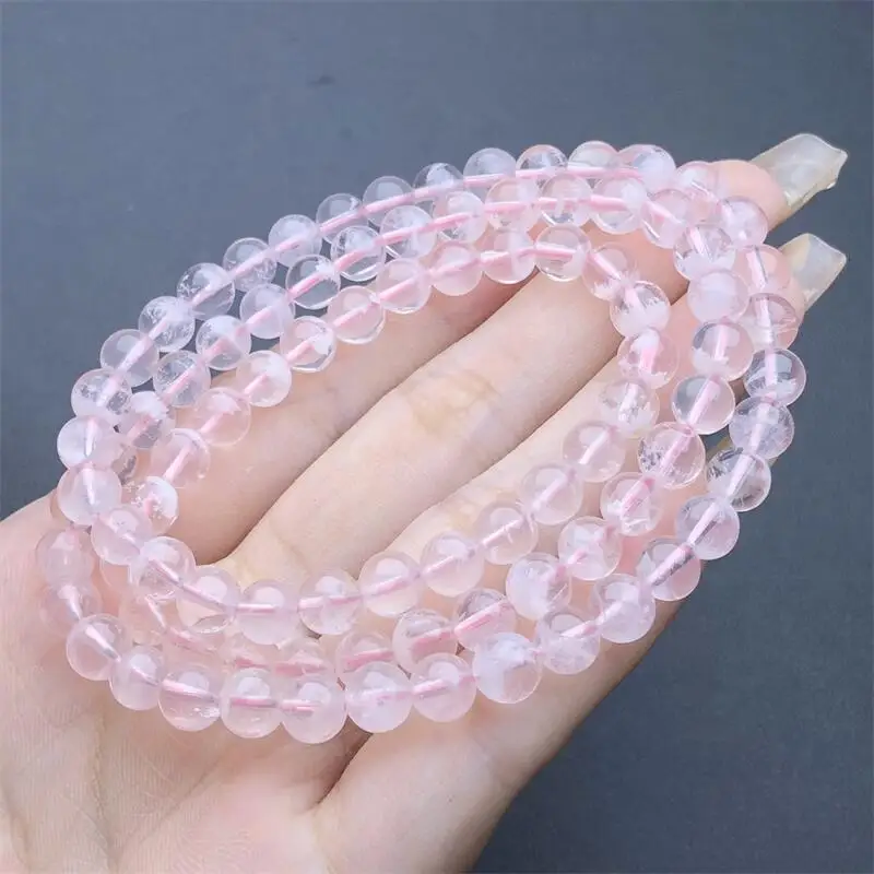 6MM Natural Pink Snowflake Garden Quartz Triple Circle Bracelet Healing Reiki For Women Men Love Gift Crystal Jewelry Gift 1PCS