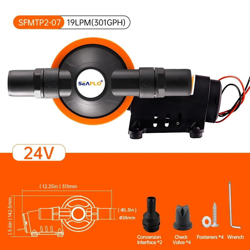 SEAFLO 12V/24V Self-Priming Sewage Pump for Yacht Toilets RV Waste Slurry Handling Marine Grade
