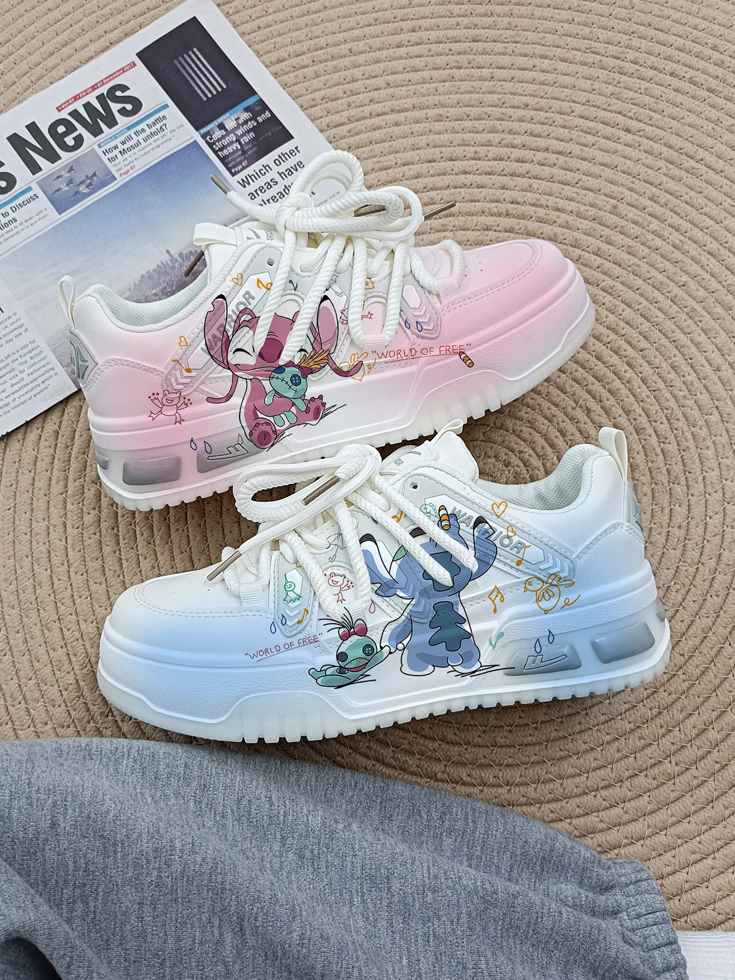 Stitch Mandarin Duck Color Couple White Sneakers Spring Autumn Limited Edition Leisure Sports Bread Shoes Comfortable Breathable