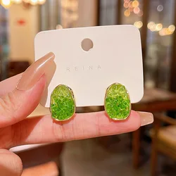 Gradual Gravel Crystal Irregular Ellipse Oval Green Color Drop Earrings for Women Party Geometry Jewelry Wholesale Girl Gift