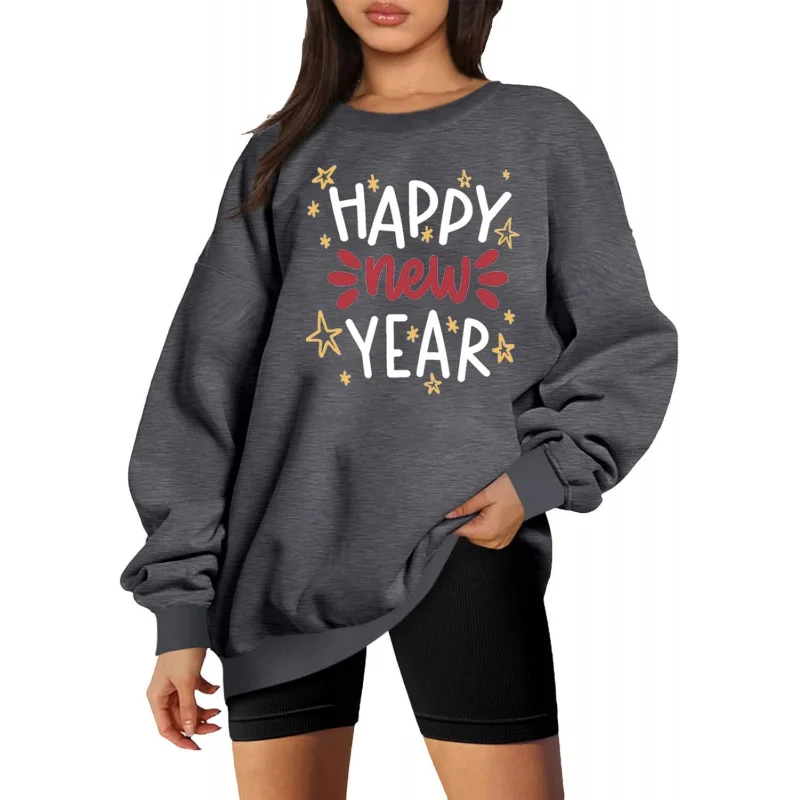 

Women's 2025 New Year sports shirt letter printed top long sleeved pullover