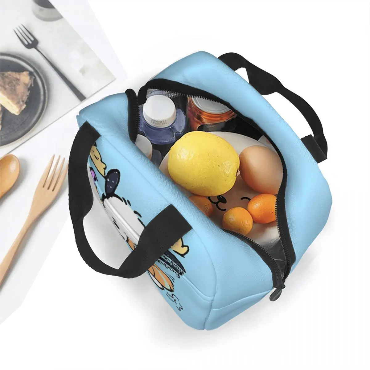 Happy Pochacco Swimming Insulated Lunch Bag High Capacity Reusable Cooler Bag Tote Lunch Box College Outdoor Food Handbags