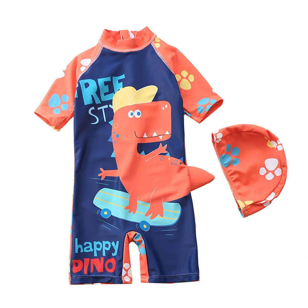 NEW Kid Boys Swimsuit One-piece Jumpsuit Cartoon Dinosaur Print Overall Bathing Suit Boy Toddler Sunscreen Beachwear Swimwear