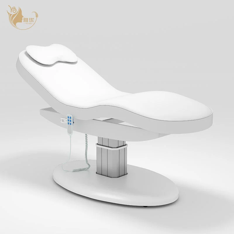 Electric Height Adjustable Massage Table Pedestal Base Buff Synthetic Leather Salon Spa Therapy Treatment Furniture