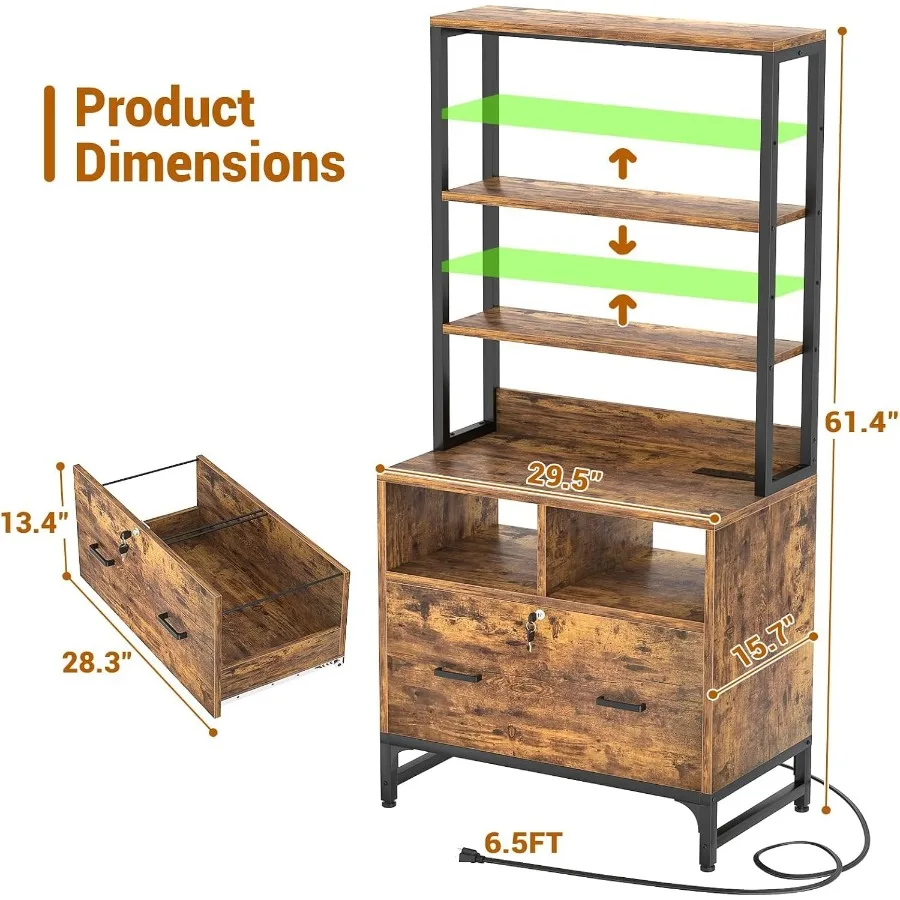 Vertical File Cabinet with Shelves and Charging Station