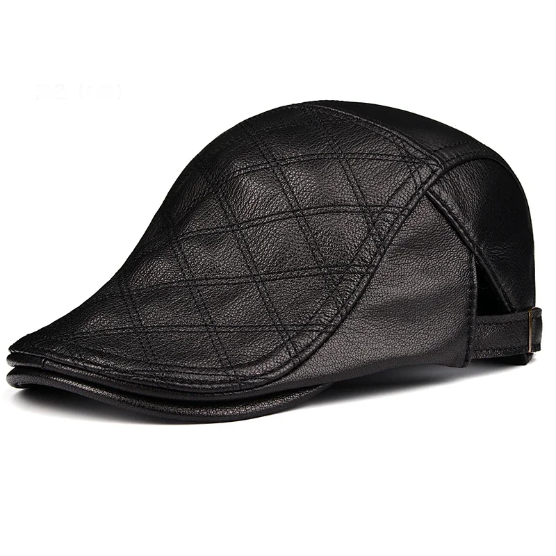 New 2024 Winter Unisex Genuine Leather Duckbill Thin Berets Hats For Men/Women Leisure Black/Brown Fitted Cabbie Bonnet