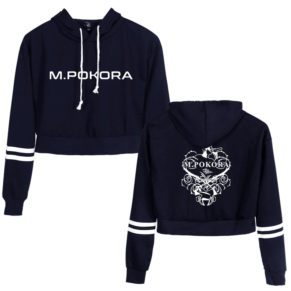 M. Pokora-Hoodie feminino com capuz cortado no umbigo, pulôver feminino, streetwear casual, rapper, mate, roupas de menina