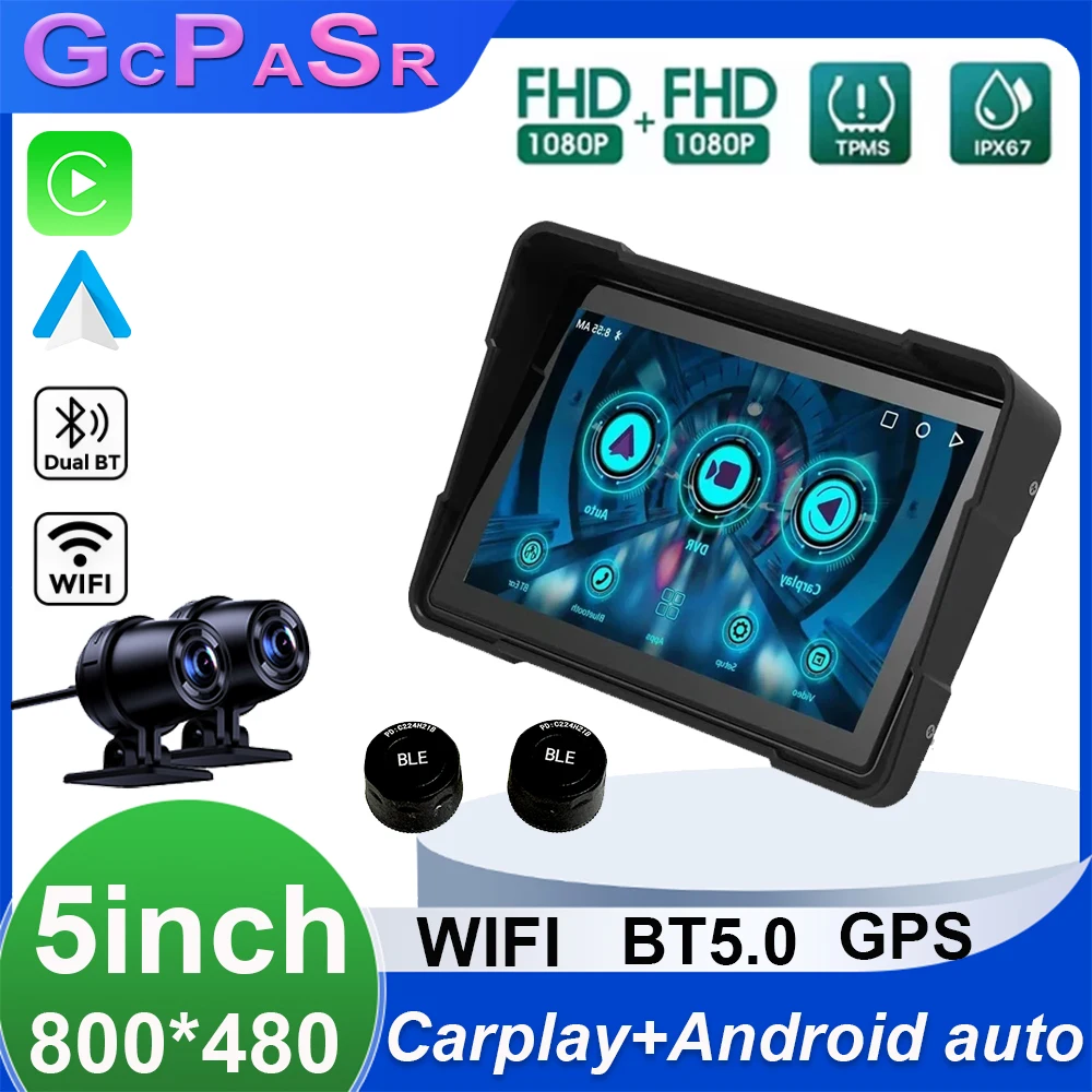 

Motorcycle Navigation 5 inch Screen 800*480P GPS Wireless CarPlay Android Auto Motorcycle GPS Motor DVR Monitor TPMS Optional