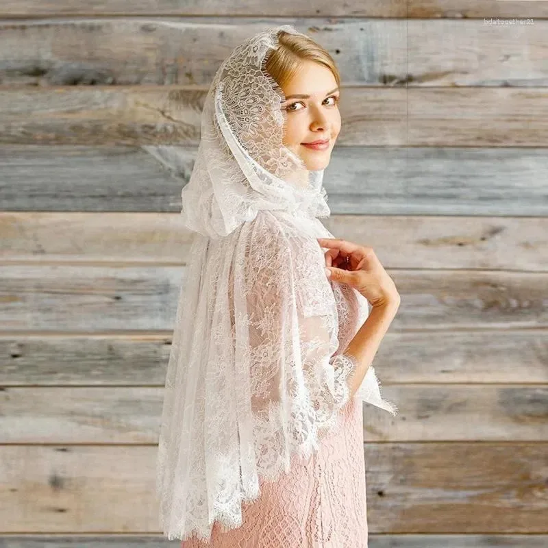 

New Lightweight Bridal Head scarf Wedding Shawl Muslim Ivory Colored Lace Large Size Loose Fitting Solid Color Scarves 8SJ101