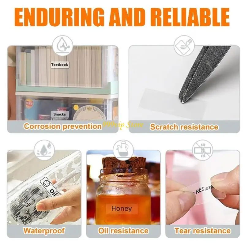 C90C 480Counts Clear Thermal Label 12x40mm Water Resistant Adhesive Label Sticker For Office Home Kitchen School Organization