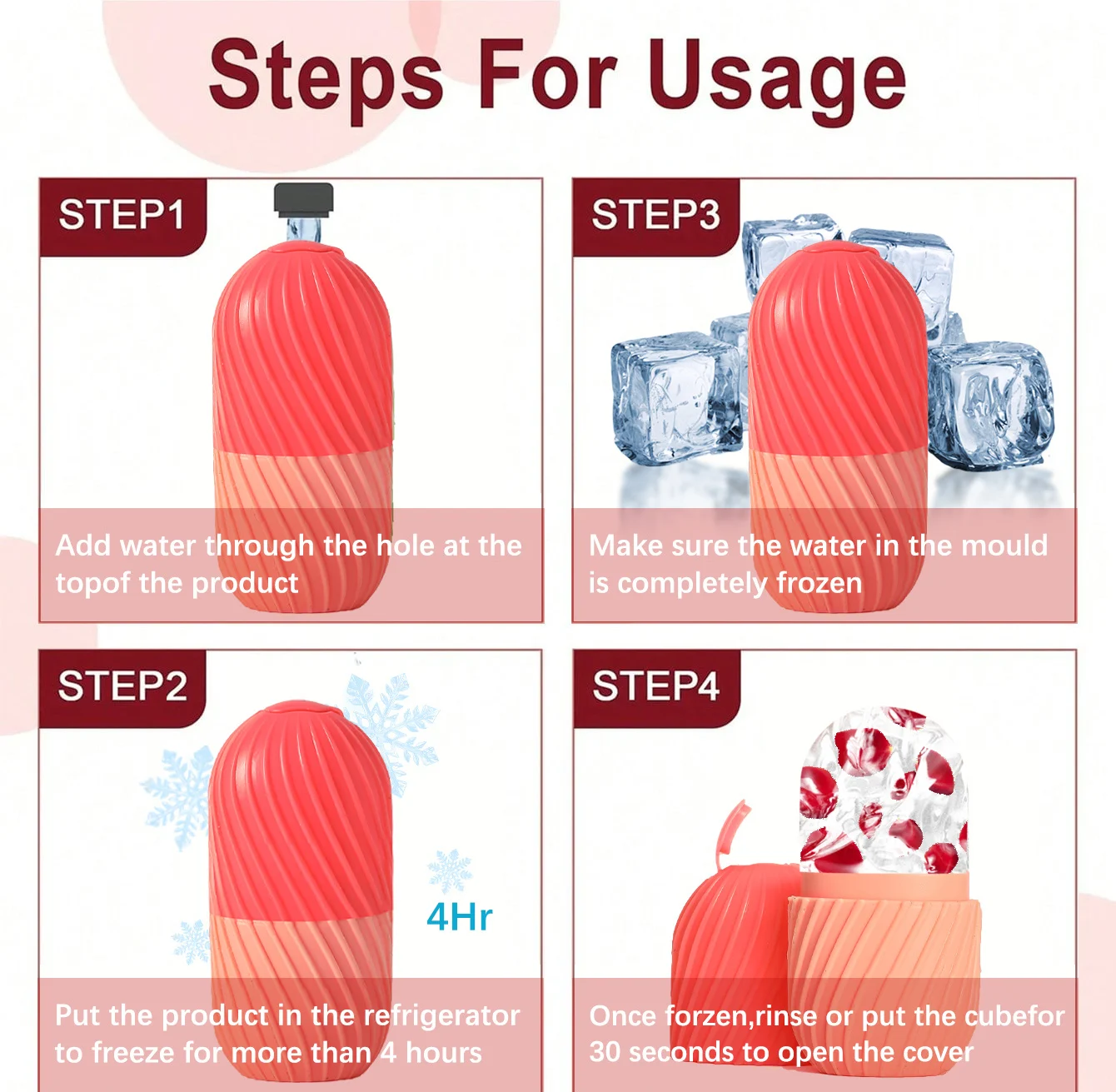 Set per la cura del viso con rulli per superfici di ghiaccio, strumento per massaggio con rulli facciali, stampo per rulli per massaggio facciale, forma cubica