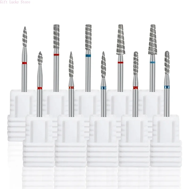 Rotary Burr Drill Accessories Spiral Nail Polishing Mills Tool Diamond Nail Bits Tornado Flame Cuticle Drill Bit Manicure Cutte