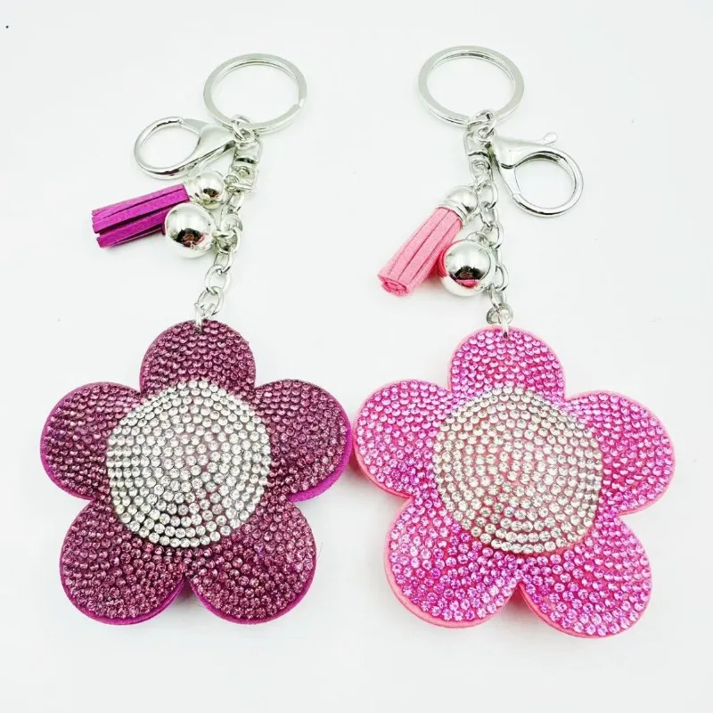 

Fashionable Flower - shaped Keychains with Shiny Rhinestones and Tassel Decor