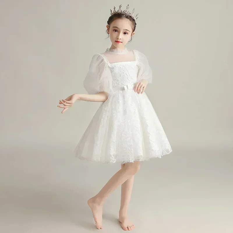 Flower Boy Princess Flower Boy Wedding Little Girl  Fluffy Gauze Children's Birthday Host White Gauze Performance Dress