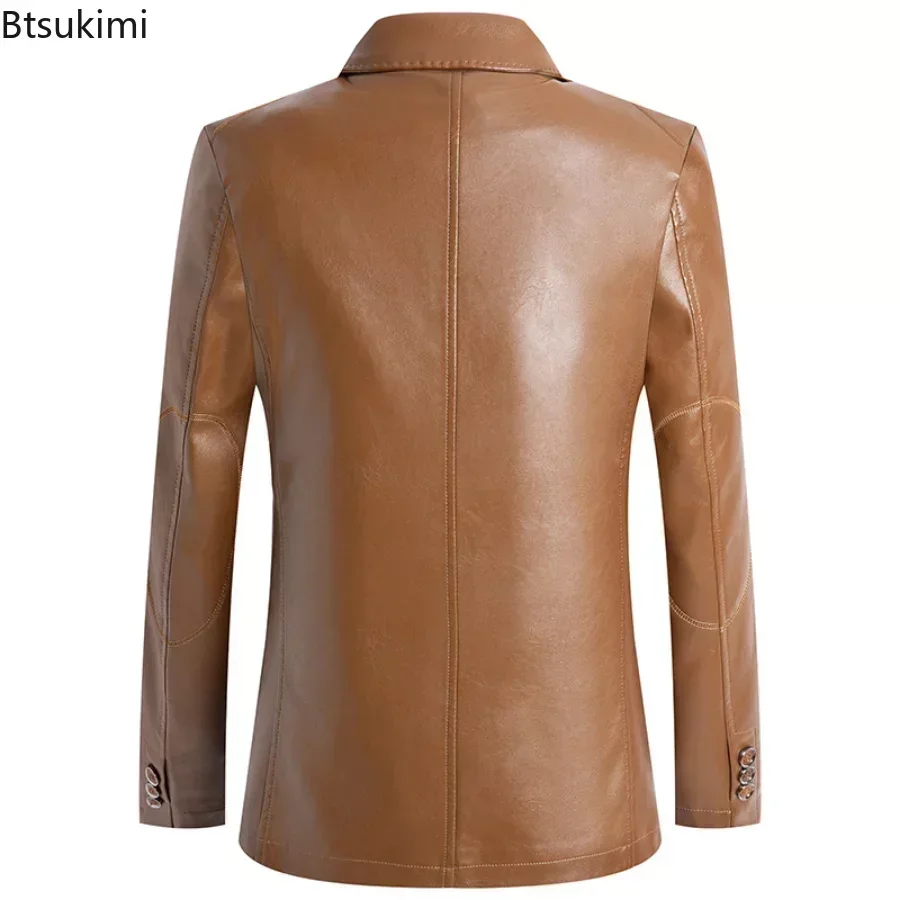 New 2025 Men's Brand Leather Jacket Spring Autumn Solid Color Slim Fit Blazer Jackets Man Causal Waterproof Coat Oversized M-7XL - Image 5