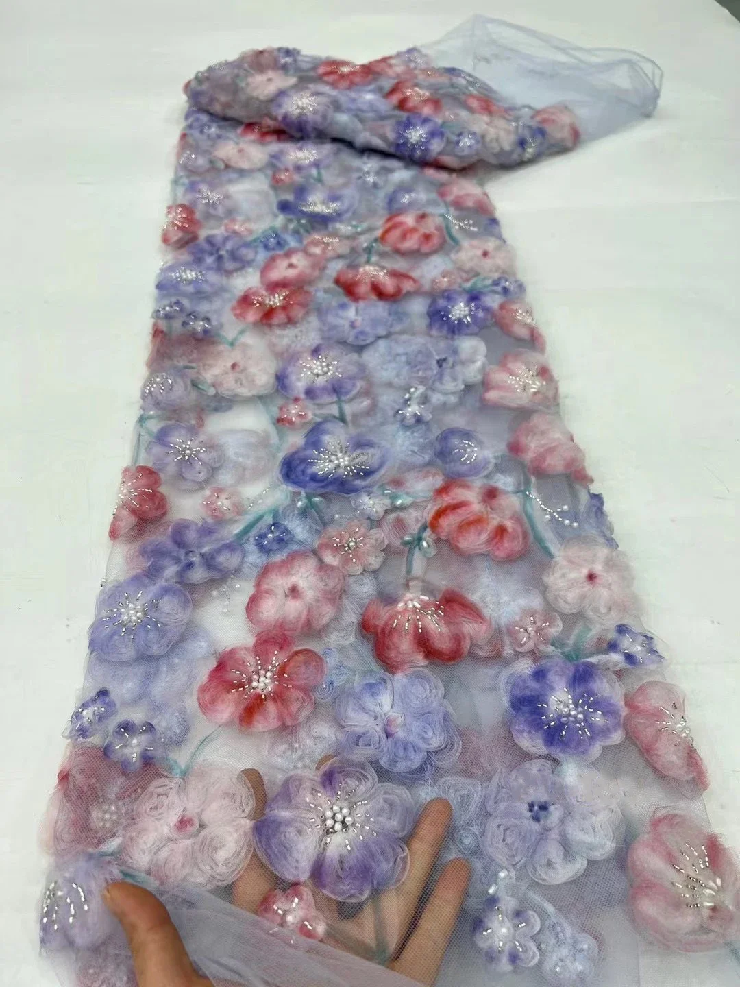 

Новый стиль красочной трехмерной ленты, вышитой бисером, цветочной сеткой, тюлевой ткани, ткани для вечерних платьев