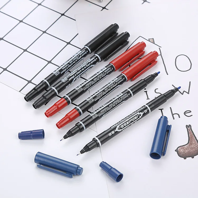 10pcs/Box Double-end Highlighter Pen Marker Pen Sketching Painting Pens Art Stationery Supplies Red Blue Black