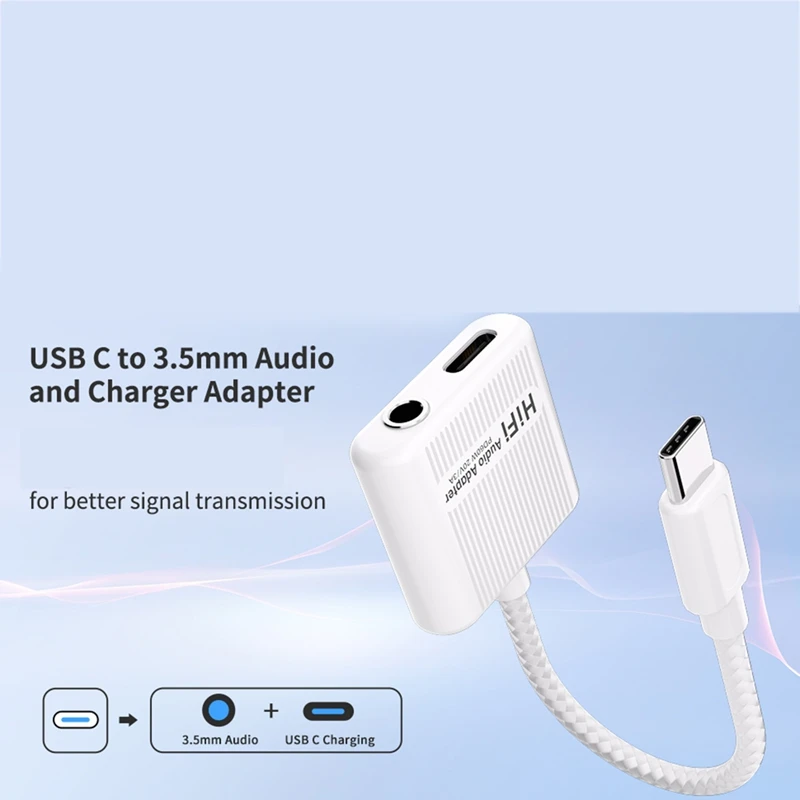 USB-C to 3.5mm Audio Charge Adapter, 60W PD, Type C Aux Converter-PZZW