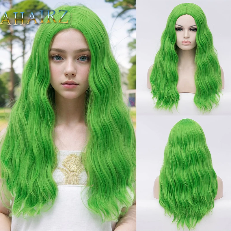 

Women's Synthetic Long Green Curly Wave Wig with Bangs For Lady Daily Cosplay Lolita Party Wear Fake Hair