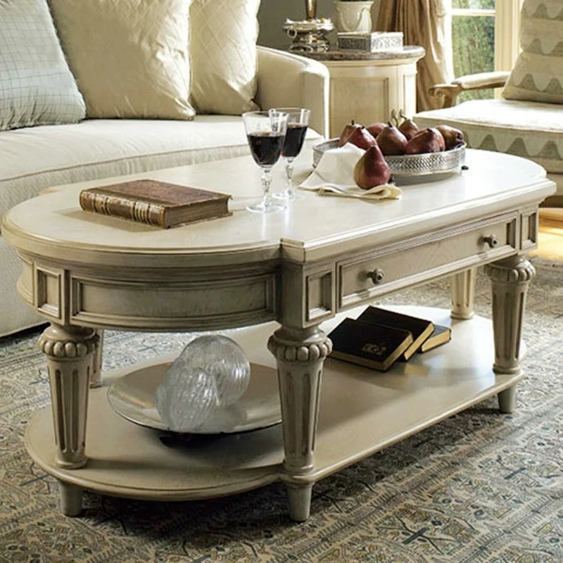 French American solid wood retro old tea table carved family small apartment coffee table high-end coffee table