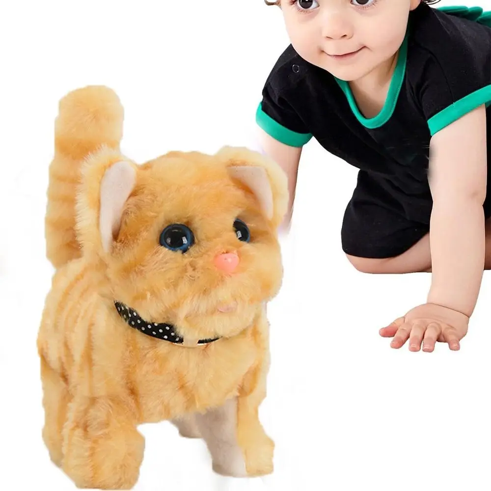 Interactive Cat Plush Toy with Sound Plush Companion Electronic Plush Toy Walking Wagging Tail Soft to Touch