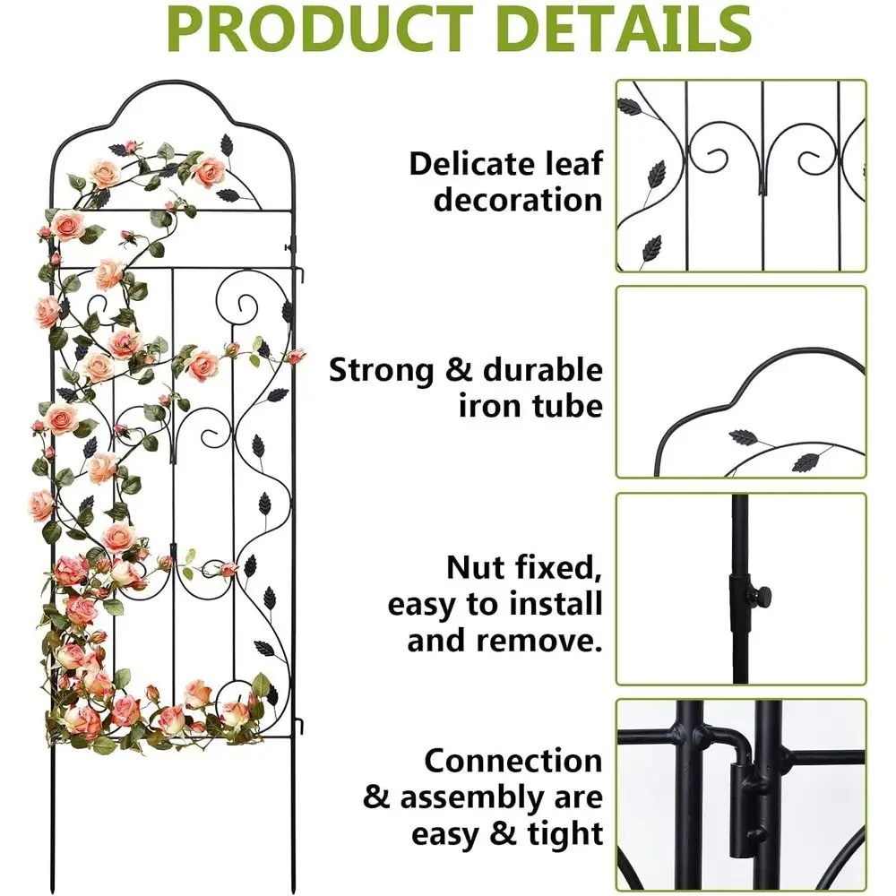 4-Pack 60x18 Inch Heavy-Duty Black Metal Garden Trellis for Climbing Plants