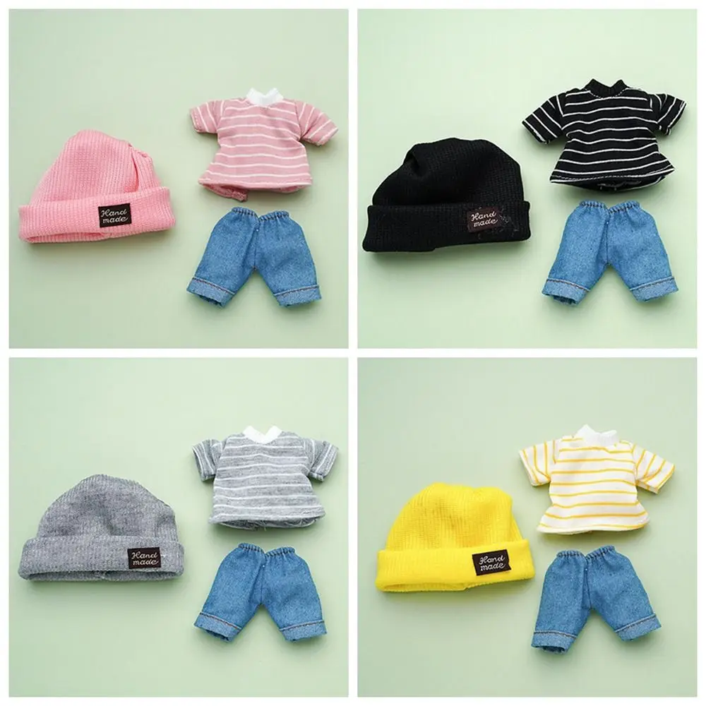 Fashion Dress Up Doll Clothes Knitted Hat Summer Shorts Doll T-shirt Mini 16~17cm Doll Jeans Pants Bjd Doll