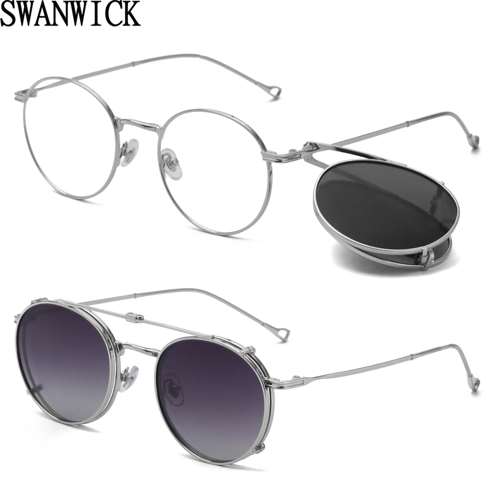 Swanwick Female Metal Clip On Round Glasses Retro Folding Polarized Men Sun Glasses Women Vintage Optical Green Blue Hot Selling
