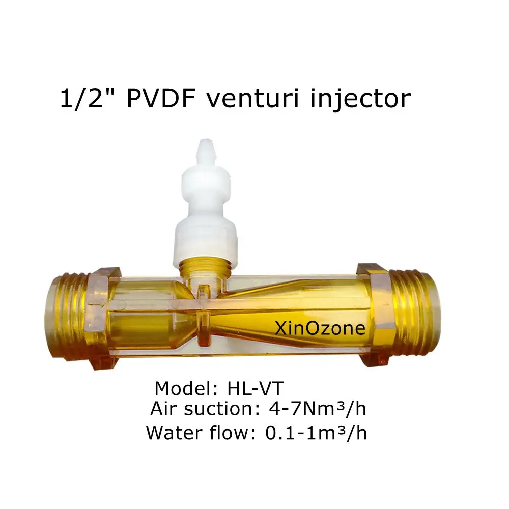 1/2“ Venturi Injector with Valve Mixer PVDF Body Ozone Proof Venturi Tube Air and Water Mixing HL-VT XinOzone