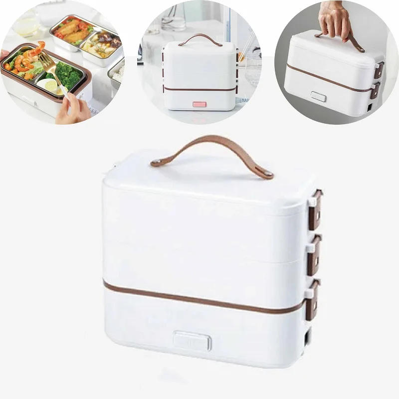 

110V/220V Electric Lunch Box Portable Camping Heated Lunch Box 304 Stainless Steel Food Warmer Multi-Layer Office Lunch Box